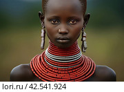 Venerable Long neck tribal woman. Generate ai. Стоковое AI-изображение, AI-художник Иван Рябоконь / Фотобанк Лори
