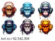 Audacious Monkey headphones color splash. Generate Ai. Стоковое AI-изображение, AI-художник Иван Рябоконь / Фотобанк Лори