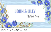 template of spring greeting card with hand drawn pasque-flowers and willow branches with fluffy catkins. Стоковая иллюстрация, иллюстратор Ольга Морозова / Фотобанк Лори