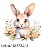 White Rabbit With Flowers on Head. Стоковое AI-изображение, AI-художник Юлия Гапеенко / Фотобанк Лори