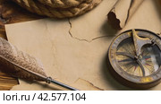 Antique Nautical Compasses on an Old World Map in Soft Lighting. Стоковое видео, видеограф Сергей Толмачёв / Фотобанк Лори