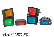 Разноцветные выключатели на белом фоне. Switch on white background. Стоковое фото, фотограф Татьяна Д / Фотобанк Лори