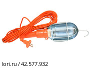 Ручная лампа с выключателем и защитным кожухом на белом фоне. Mechanic's work lamp, isolated on white. Стоковое фото, фотограф Татьяна Д / Фотобанк Лори