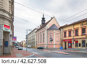 Rudolfovska street in Ceske Budejovice. Czech Republic (2018 год). Редакционное фото, фотограф Belikart / Фотобанк Лори