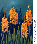 The flowers are arranged in pyramidal clusters and are painted in various shades from light orange to rich terracotta.    Generative AI. Стоковое AI-изображение, AI-художник Анна Кривицкая / Фотобанк Лори