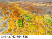 Bright natural background, mineral deposits in geothermal springs. Стоковое AI-изображение, AI-художник Евгений Харитонов / Фотобанк Лори