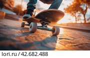 Person Skateboarding Down a Street. Стоковое AI-изображение, AI-художник Юлия Гапеенко / Фотобанк Лори