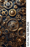 Close-Up of Gold Gears. Стоковое AI-изображение, AI-художник Юлия Гапеенко / Фотобанк Лори
