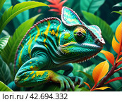 Macro photography multi-colored chameleon. Стоковое AI-изображение, AI-художник Наталья Симакова / Фотобанк Лори