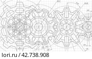 Technical drawing of gears .Rotating mechanism of round parts .Machine technology. Стоковое видео, видеограф Александр Трофимович / Фотобанк Лори