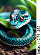 Close up green snake python on natural background. Стоковое AI-изображение, AI-художник Наталья Симакова / Фотобанк Лори