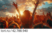 Crowd of People Raising Hands in the Air. Стоковое AI-изображение, AI-художник Юлия Гапеенко / Фотобанк Лори