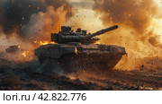 Tank Emitting Large Amounts of Smoke. Стоковое AI-изображение, AI-художник Юлия Гапеенко / Фотобанк Лори