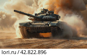 Tank Emitting Large Amounts of Smoke. Стоковое AI-изображение, AI-художник Юлия Гапеенко / Фотобанк Лори