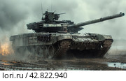 Tank Emitting Large Amounts of Smoke. Стоковое AI-изображение, AI-художник Юлия Гапеенко / Фотобанк Лори