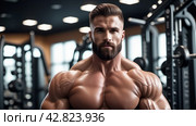 Симпатичный брутальный мужчина в спортзале | Handsome man in the gym. Стоковое AI-изображение, AI-художник Данил Рыбаков / Фотобанк Лори