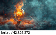 Ignited Light Bulb Amidst Smoke. Стоковое AI-изображение, AI-художник Юлия Гапеенко / Фотобанк Лори