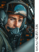 Pilot in Helmet Facing Camera. Стоковое AI-изображение, AI-художник Юлия Гапеенко / Фотобанк Лори