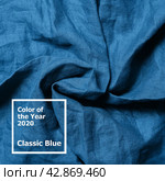 Color of year 2020 classic blue linen texture background. Стоковое фото, фотограф Ольга Сергеева / Фотобанк Лори