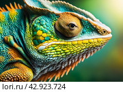 Macro photography multi-colored chameleon close up head. Стоковое AI-изображение, AI-художник Наталья Симакова / Фотобанк Лори