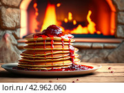 Pancakes With Jam Near The Owen AI Generated. Стоковое AI-изображение, AI-художник Андрей Скат / Фотобанк Лори