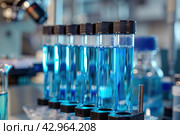 Modern Medical Research Laboratory. Scientific Lab Biotechnology. Equipment of that used in laboratories, hospitals, research labs, industry etc. Analysis of solvents, drugs, residues, pharmaceuticals. Стоковое AI-изображение, AI-художник Марина Демидюк / Фотобанк Лори