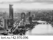 Екатеринбург . Вид на Екатеринбург-Сити с небоскреба Высоцкий . Оттенки серого. Стоковое фото, фотограф Сергеев Валерий / Фотобанк Лори