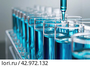 Modern Medical Research Laboratory. Scientific Lab Biotechnology. Equipment of that used in laboratories, hospitals, research labs, industry etc. Analysis of solvents, drugs, residues, pharmaceuticals. Стоковое AI-изображение, AI-художник Марина Демидюк / Фотобанк Лори