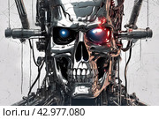Череп эндоскелета Терминатора, портрет нарисованный нейросетью. Стоковое AI-изображение, AI-художник Мария L. / Фотобанк Лори