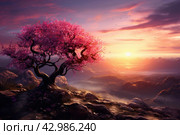 Fruitful Plum ripe tree sunset nature farm. Generate Ai. Стоковое AI-изображение, AI-художник Иван Рябоконь / Фотобанк Лори