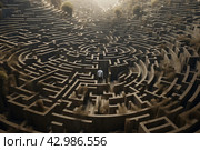 Anxious Man stuck in the middle of maze. Generate ai. Стоковое AI-изображение, AI-художник Иван Рябоконь / Фотобанк Лори