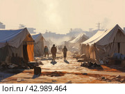 Refugee camp tents poverty. Generate Ai. Стоковое AI-изображение, AI-художник Иван Рябоконь / Фотобанк Лори