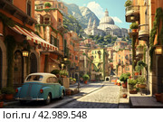 Retro italian landscape. Generate Ai. Стоковое AI-изображение, AI-художник Иван Рябоконь / Фотобанк Лори