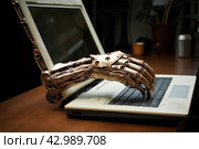 Robot hand laptop system. Generate Ai. Стоковое AI-изображение, AI-художник Иван Рябоконь / Фотобанк Лори