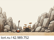 Rock day electric guitar stone background. Generate Ai. Стоковое AI-изображение, AI-художник Иван Рябоконь / Фотобанк Лори