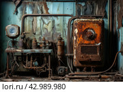 Rusty old damaged heating system pipe. Generate ai. Стоковое AI-изображение, AI-художник Иван Рябоконь / Фотобанк Лори