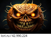 Daunting Scary pumpkin. Generate Ai. Стоковое AI-изображение, AI-художник Иван Рябоконь / Фотобанк Лори
