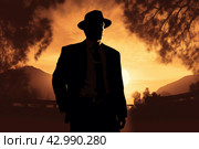 Silhouette fbi agent warehouse facility. Generate Ai. Стоковое AI-изображение, AI-художник Иван Рябоконь / Фотобанк Лори