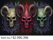 Gruesome Skull creepy blood demons. Generate Ai. Стоковое AI-изображение, AI-художник Иван Рябоконь / Фотобанк Лори
