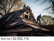 Laborious Old roof removing. Generate Ai. Стоковое AI-изображение, AI-художник Иван Рябоконь / Фотобанк Лори