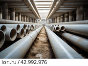 Pipes installing concrete tunnel. Generate Ai. Стоковое AI-изображение, AI-художник Иван Рябоконь / Фотобанк Лори