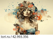 Vibrant Woman dressed in cloth with colorful prints. Generate ai. Стоковое AI-изображение, AI-художник Иван Рябоконь / Фотобанк Лори