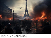 Unpredictable Paris demonstration chaos. Generate Ai. Стоковое AI-изображение, AI-художник Иван Рябоконь / Фотобанк Лори