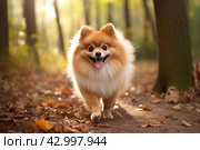 Playful Pomeranian dog cooling off. Generate ai. Стоковое AI-изображение, AI-художник Иван Рябоконь / Фотобанк Лори