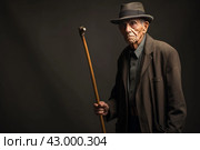 Senior man with walking cane. Generate ai. Стоковое AI-изображение, AI-художник Иван Рябоконь / Фотобанк Лори