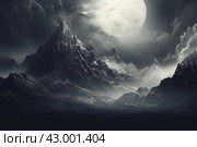 Majestic Monochrome big moon above the mountains. Generate ai. Стоковое AI-изображение, AI-художник Иван Рябоконь / Фотобанк Лори
