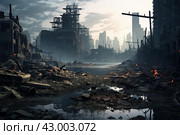 Dilapidated Destroyed city buildings. Generate AI. Стоковое AI-изображение, AI-художник Иван Рябоконь / Фотобанк Лори