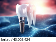 Biocompatible Realistic dental implant. Teeth treatment. Стоковое AI-изображение, AI-художник Иван Рябоконь / Фотобанк Лори