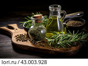 Robust Rosemary oil spices. Generate Ai. Стоковое AI-изображение, AI-художник Иван Рябоконь / Фотобанк Лори