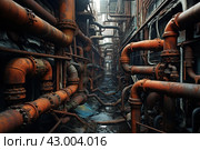 Ineffective Rusty deteriorated pipes water system. Generate ai. Стоковое AI-изображение, AI-художник Иван Рябоконь / Фотобанк Лори